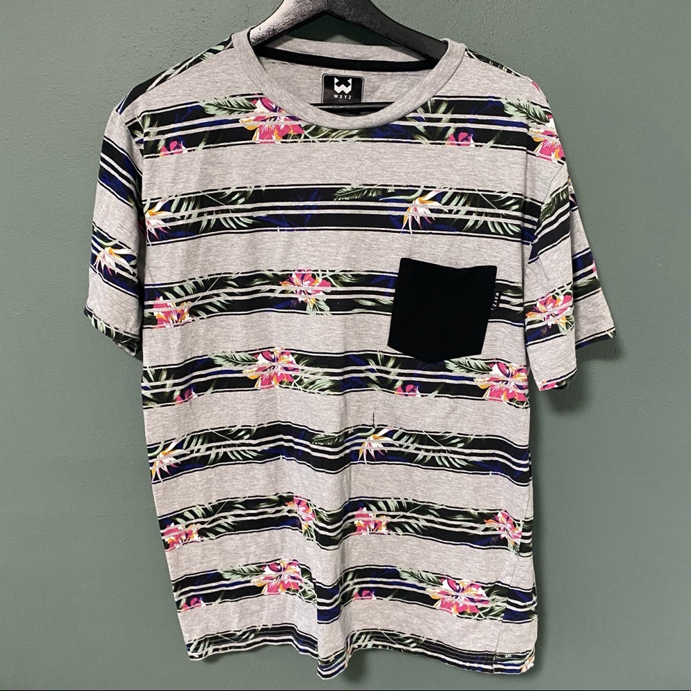 WXYZ floral print striped pocket tee Gray Large